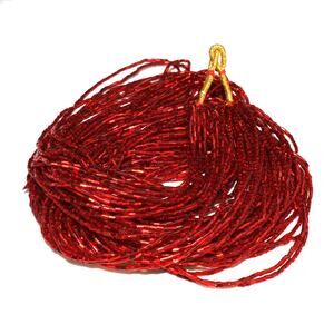 Vintage Bohemian Red Glass Bugle Bead Necklace, 24 Strands, No Clasp, 1970s